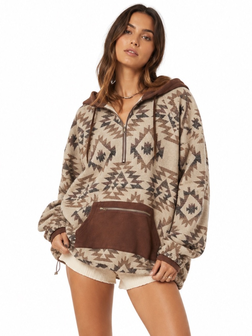 NWT Main Strip Oversized Boho Aztec Tapestry Hoodie